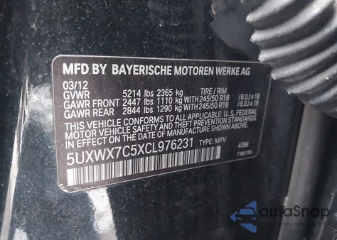 2012 BMW X3 xDrive35I from USA, damaged, VIN 5UXWX7C5XCL976231